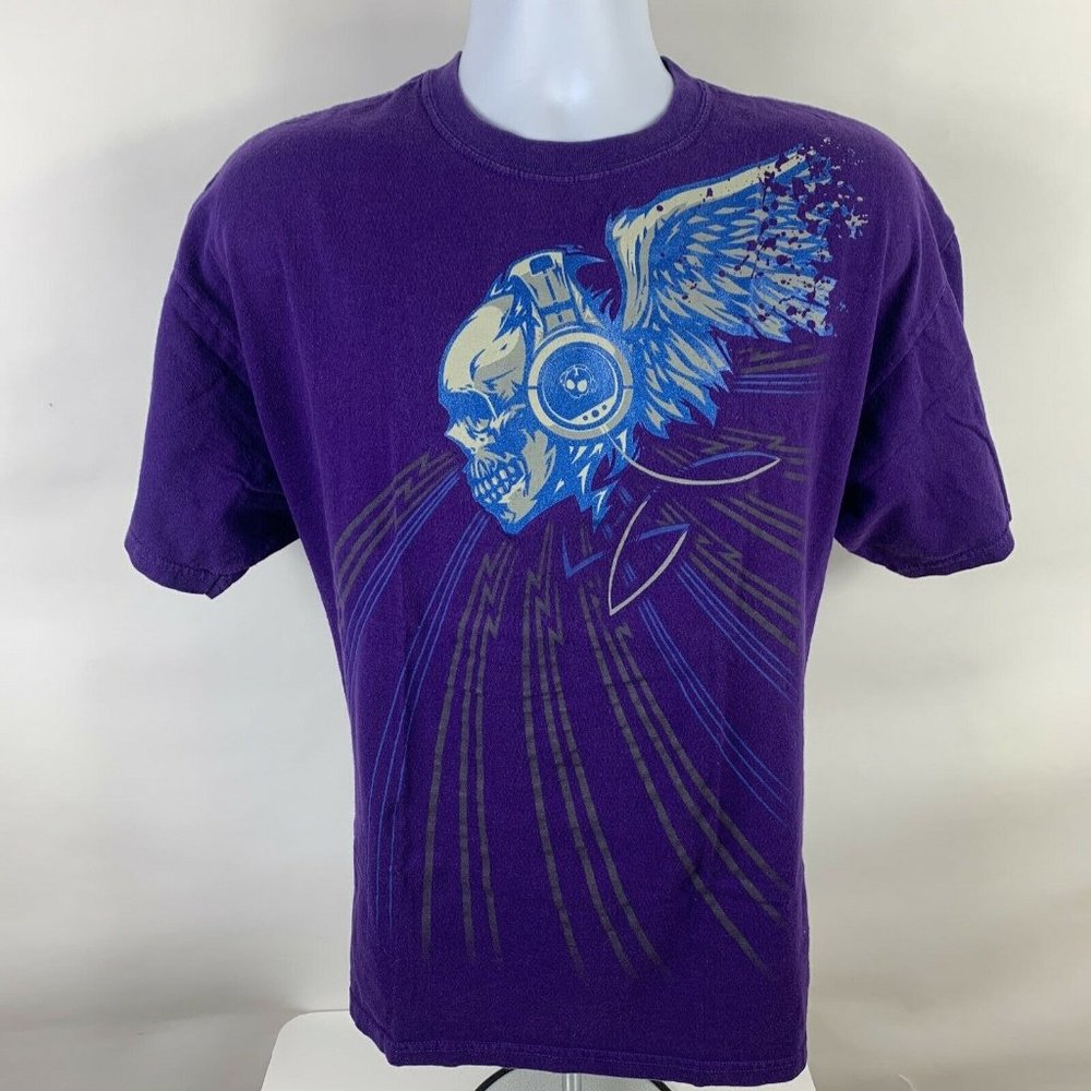 GWP Sports Shirt Men's Size XL Short Sleeve Crew Neck Purple 100% Cotton Skull